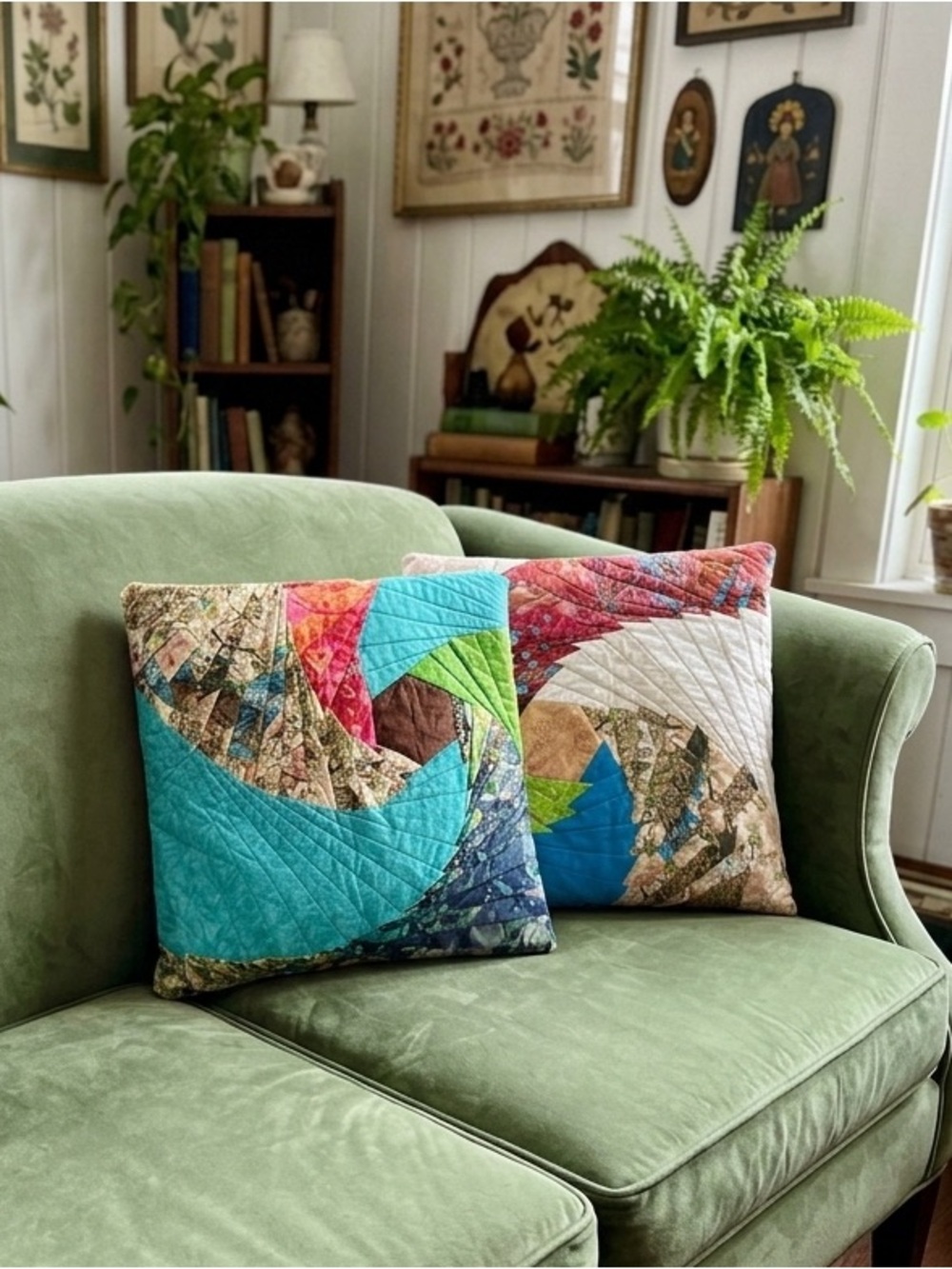 Pair of Hand Made Quilt Throw Cushion Covers Batik Multi Coloured